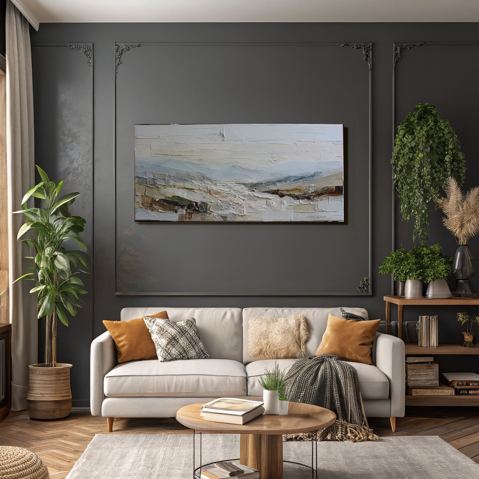 Landschaft Mit Impasto Technik Bergblick Sanfte Wolken Stille Natur
