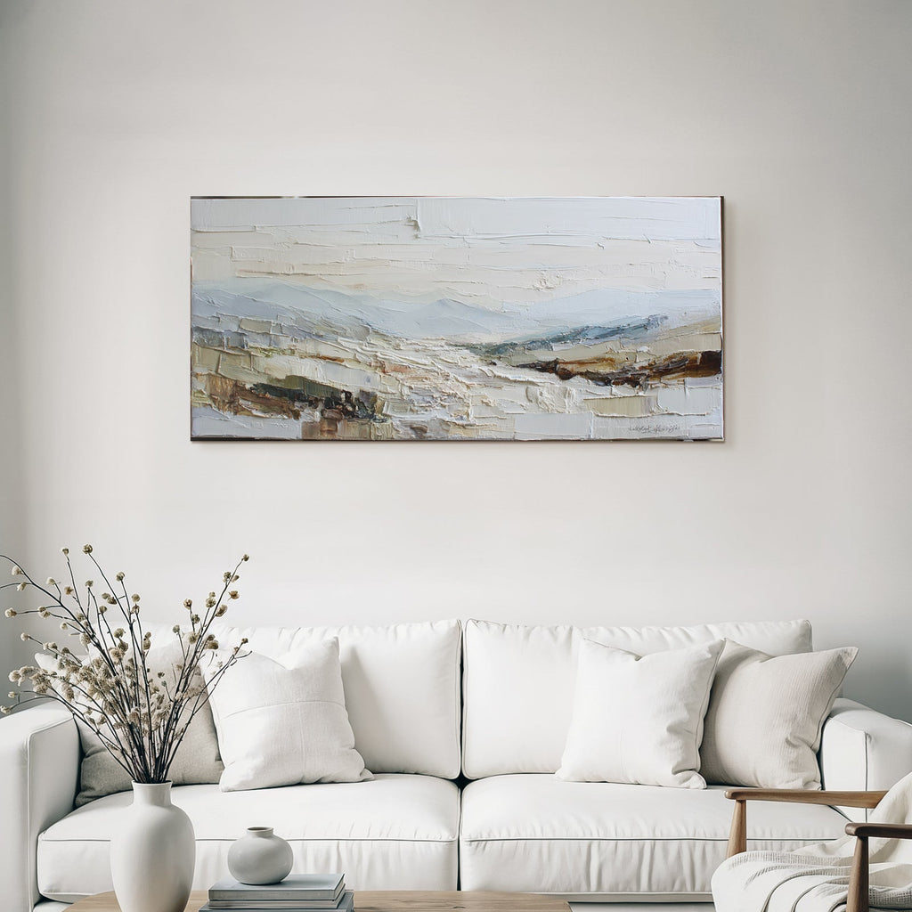 Landschaft Mit Impasto Technik Bergblick Sanfte Wolken Stille Natur