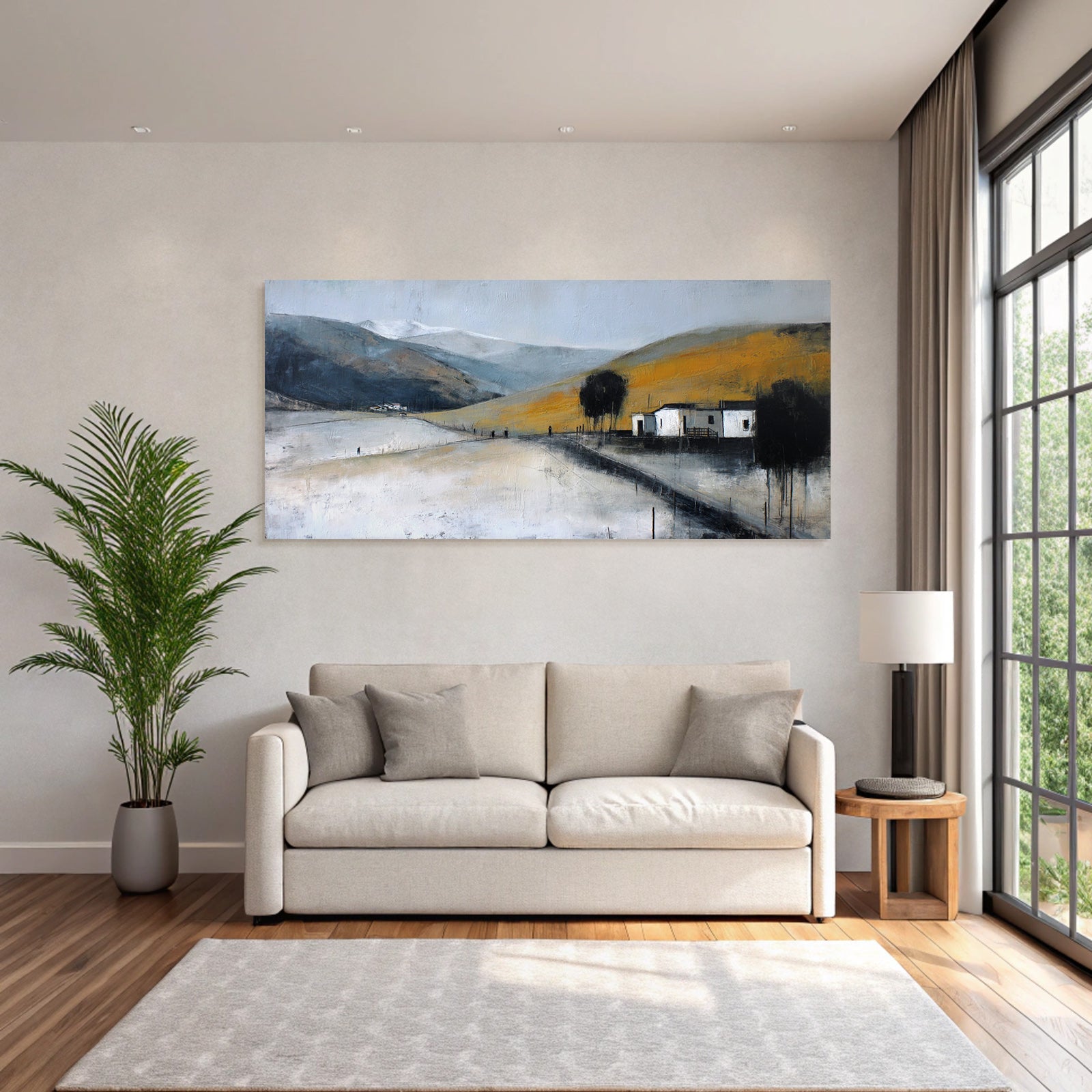 Landschaftsbild Hügel Strasse Gebäude Tranquil Atmosphäre