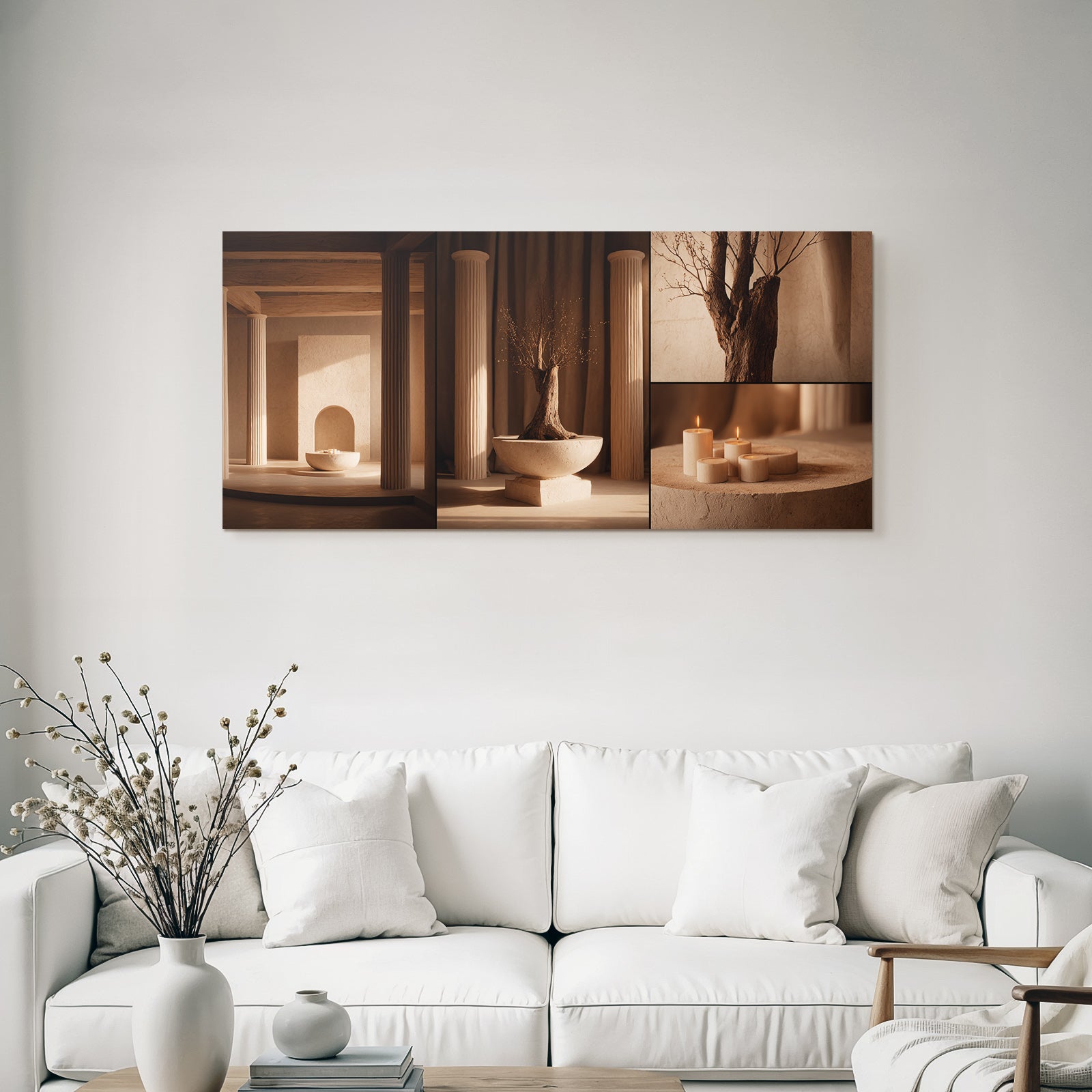 Ruhiges Innenraum Mit Minimalistischem Design Und Einem Baum In Einer Schale
