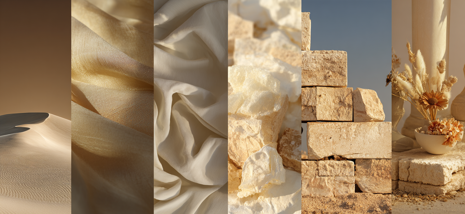 Sanddune Erdtöne Weiche Texturen Blumen Dekorative Anordnung | Gold und Beige | Farbenwelten