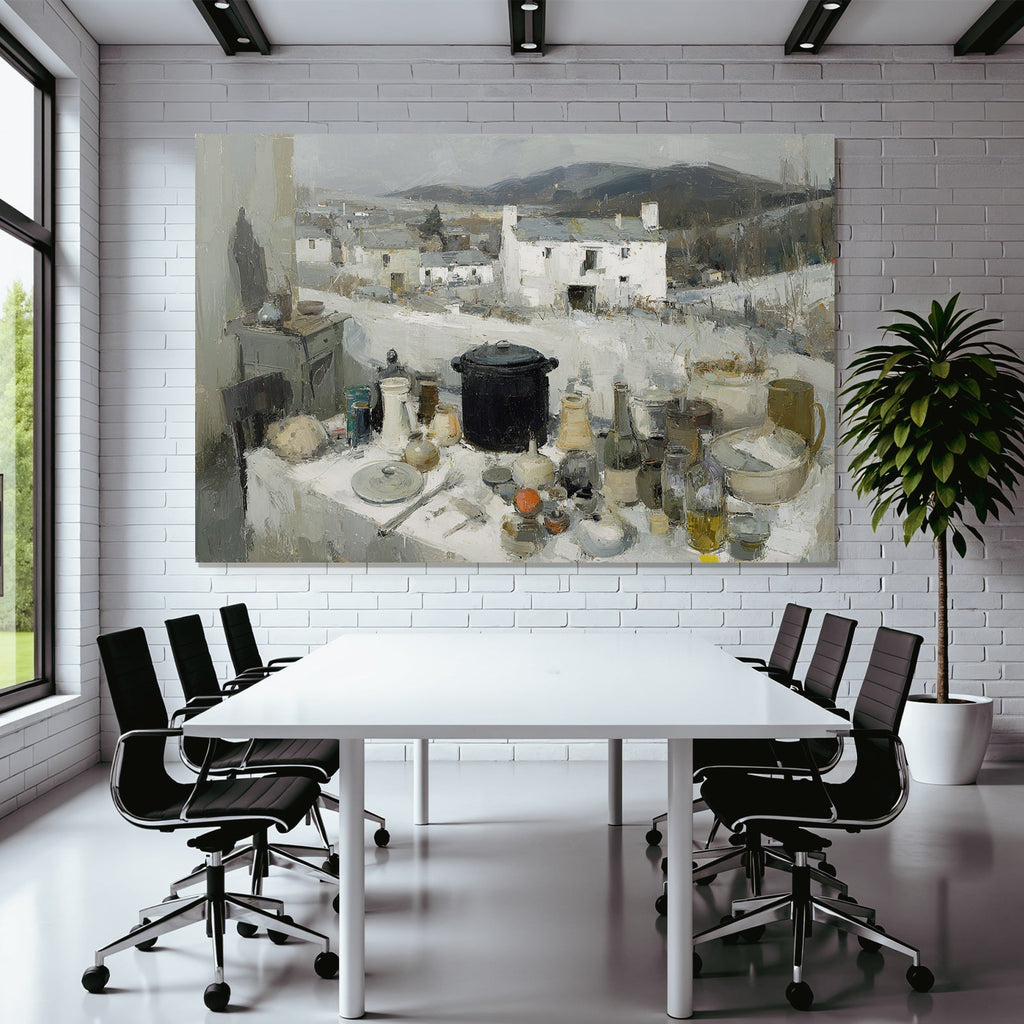 Stillleben Mit Küche Und Landschaft Impressionismus