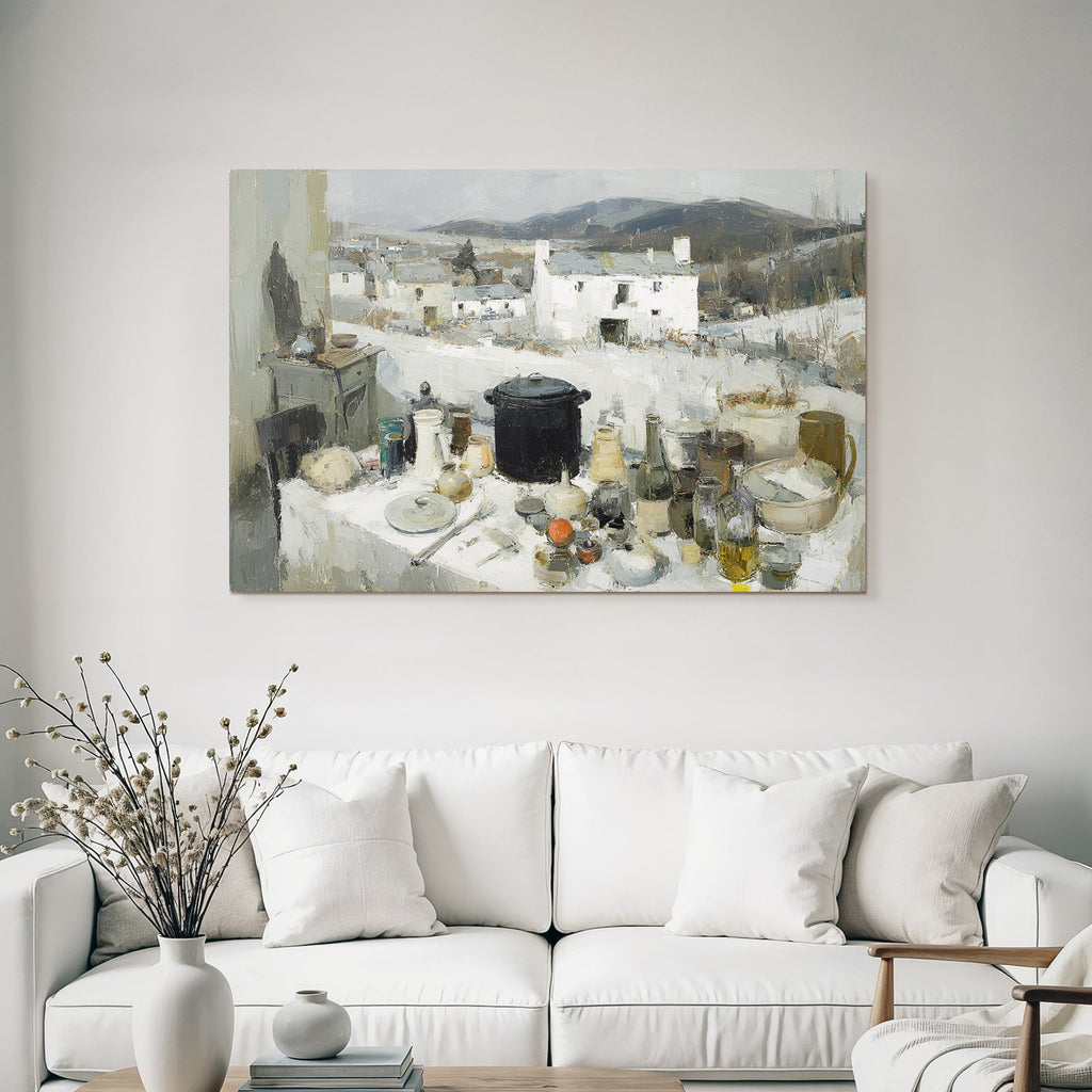 Stillleben Mit Küche Und Landschaft Impressionismus