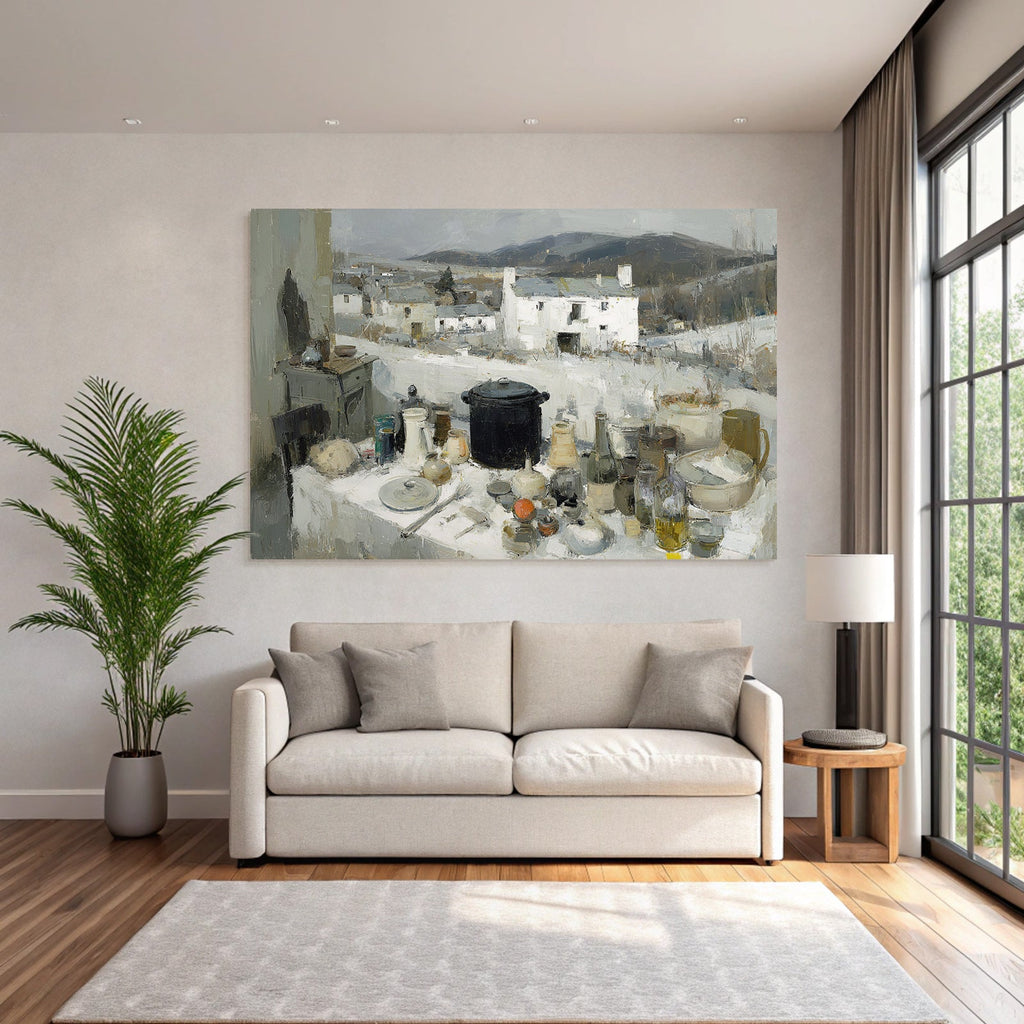 Stillleben Mit Küche Und Landschaft Impressionismus