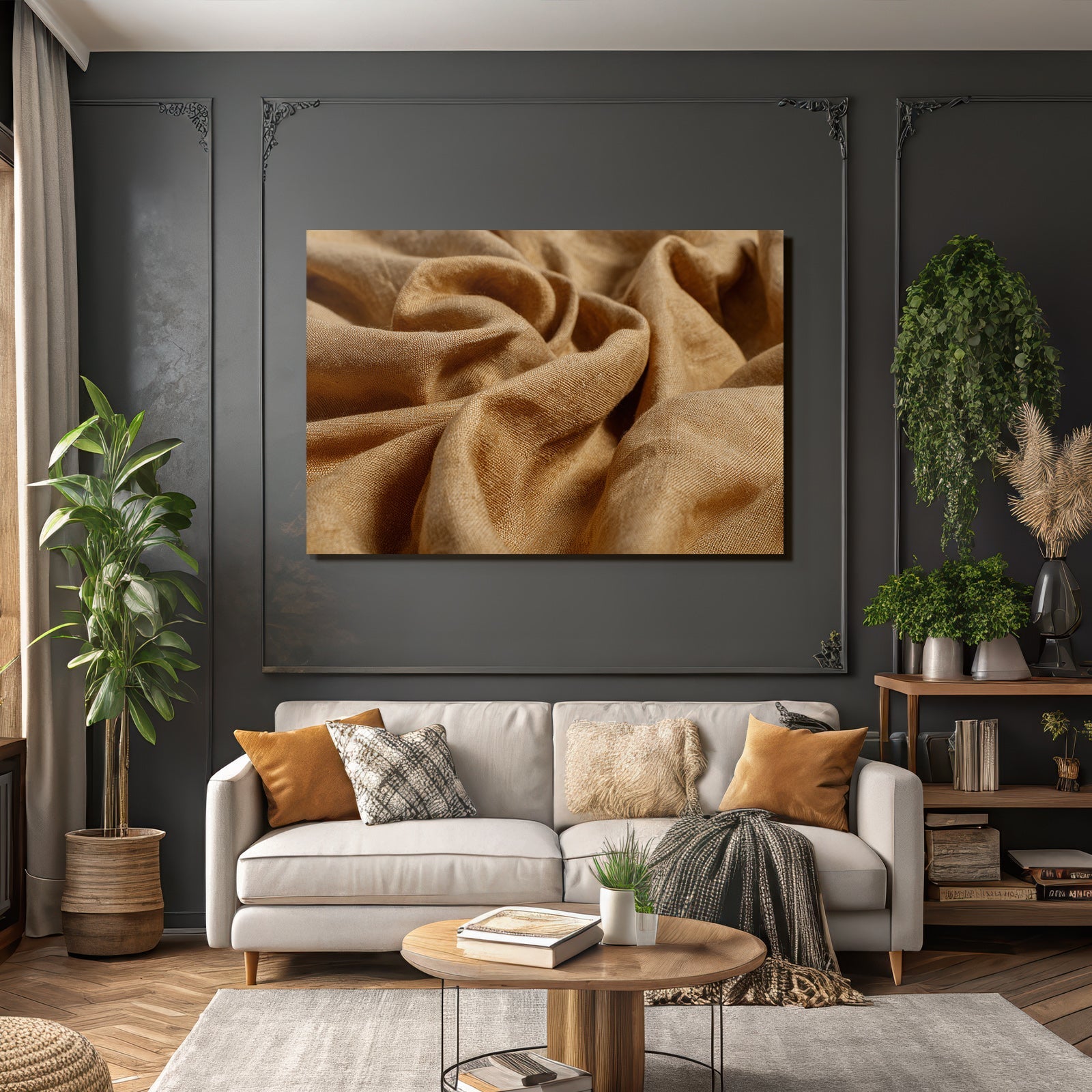 Texturiertes Stoff Detail Goldbraun Linen Baumwolle