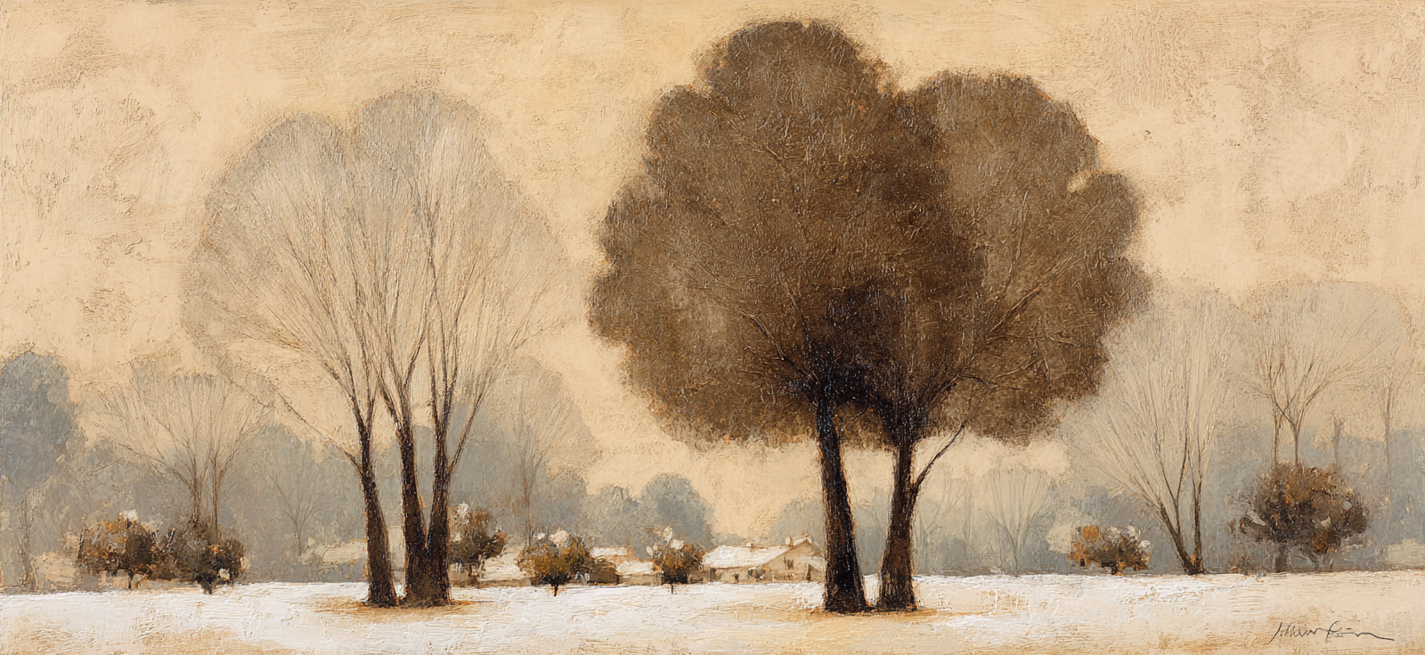 Winterlandschaft Mit Bäumen Im Schnee | Gold und Beige | Farbenwelten