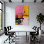 Abstracte Farbkomposition Mit Patchwork Stil In Pink Gelb Orange Grün