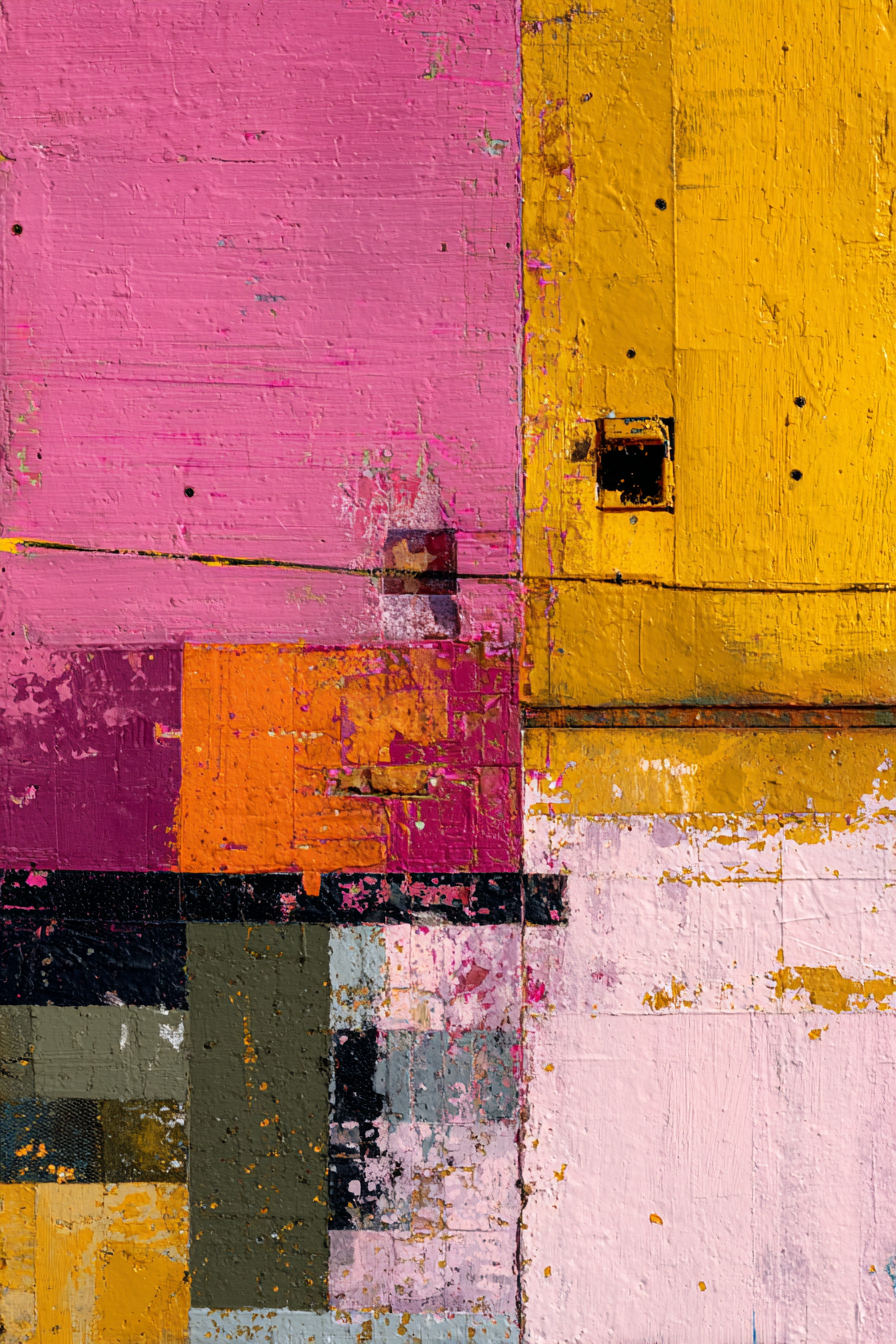 Abstracte Farbkomposition Mit Patchwork Stil In Pink Gelb Orange Grün | Gruen Rosa Orange Lila | Farbenwelten