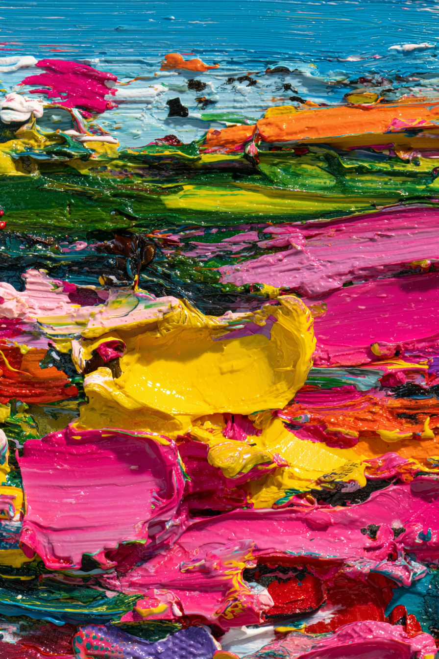 Abstracte Naheaufnahme Buntes Gemälde Imapsto Lebendige Farben | Gruen Rosa Orange Lila | Farbenwelten