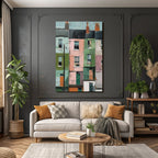 Bunte Häuser Stadtlandschaft Malerische Illustration
