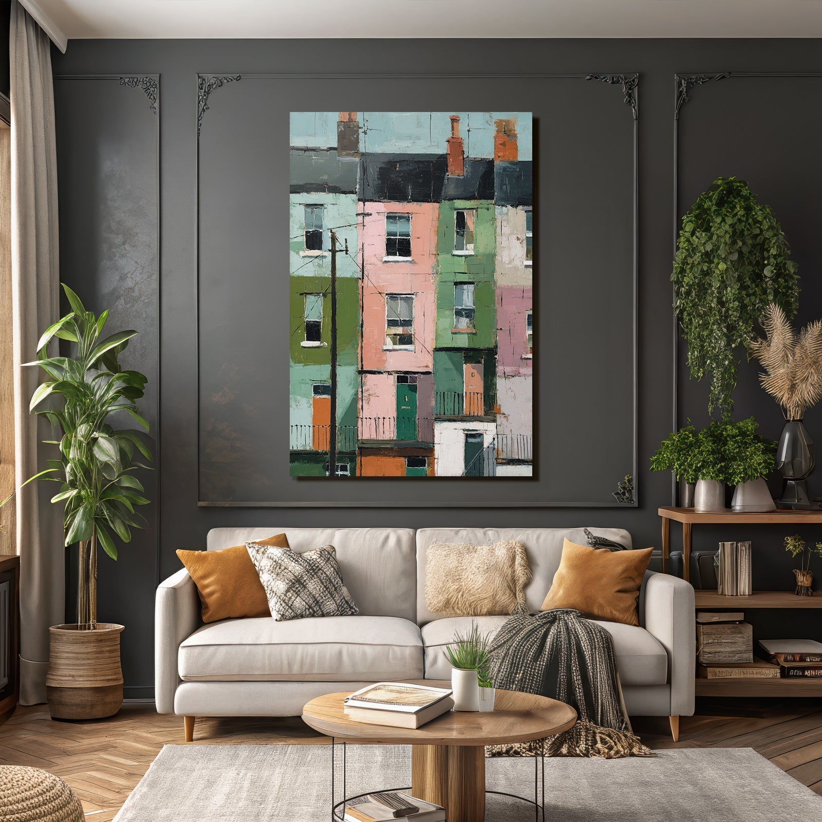 Bunte Häuser Stadtlandschaft Malerische Illustration