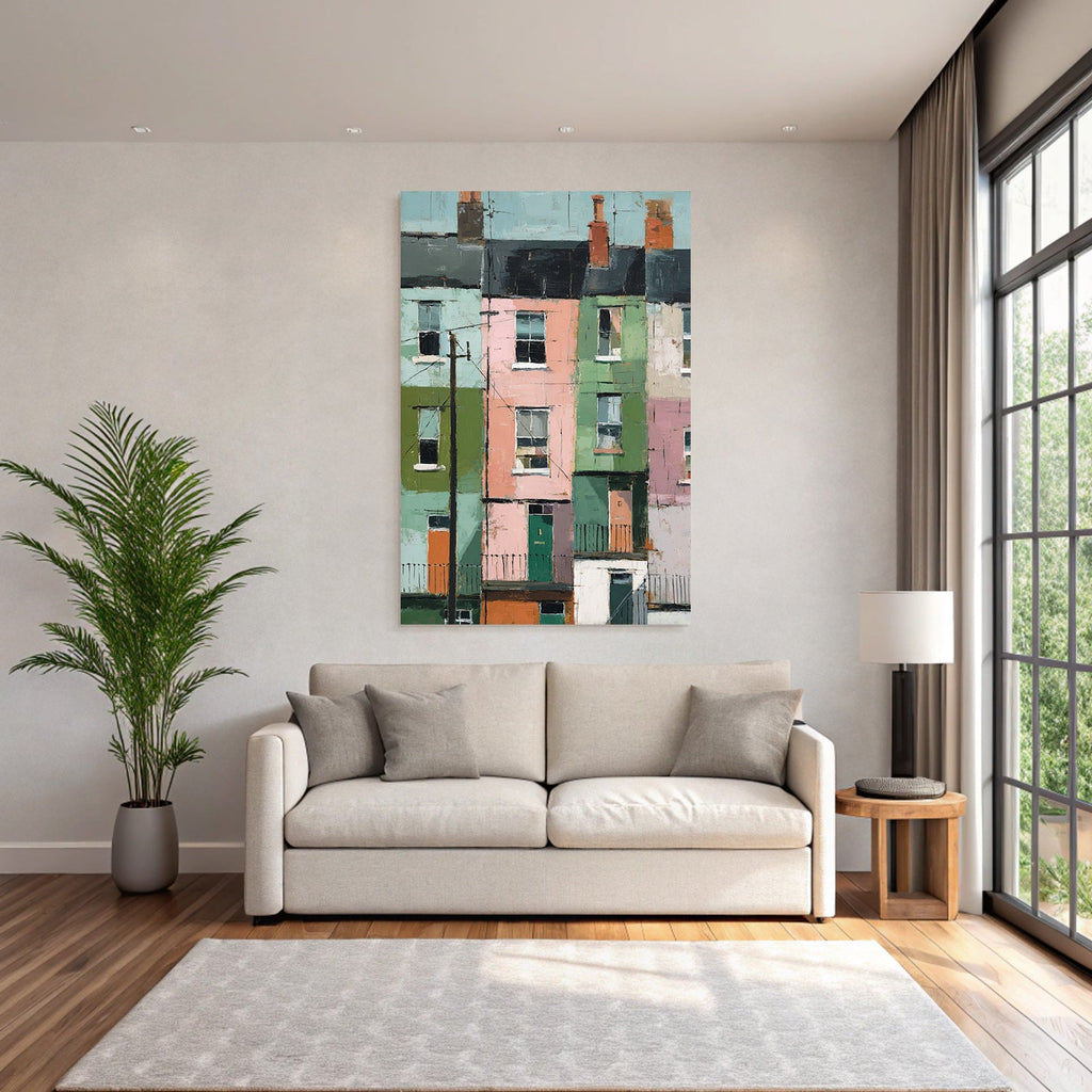 Bunte Häuser Stadtlandschaft Malerische Illustration