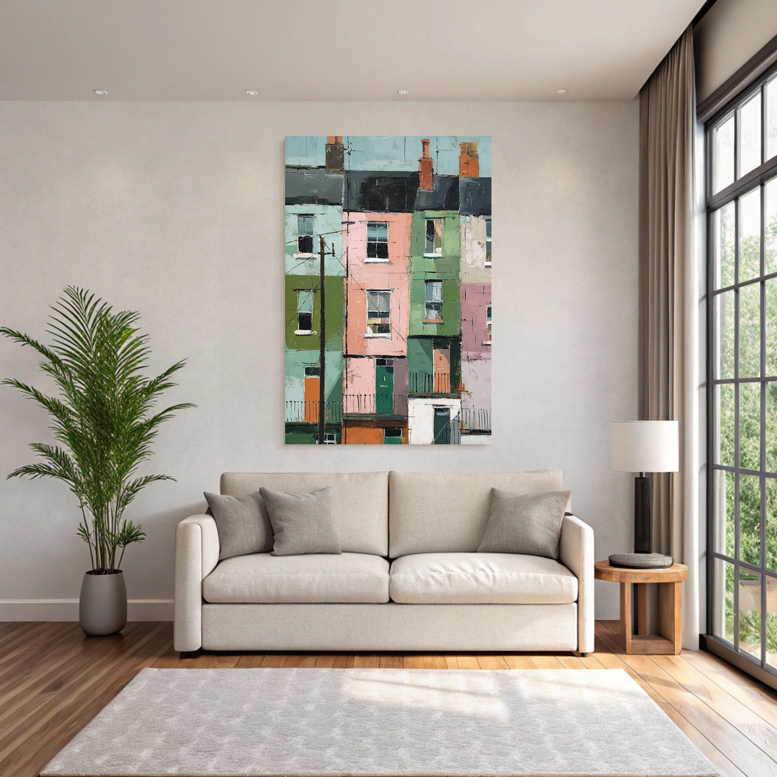 Bunte Häuser Stadtlandschaft Malerische Illustration