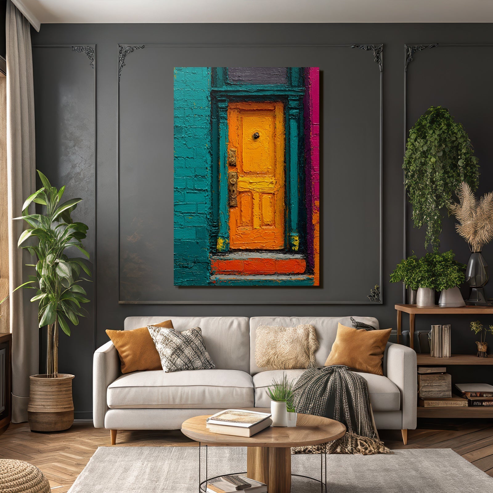Bunte Tür Mit Teal Und Rosa Wand Kreatives Design