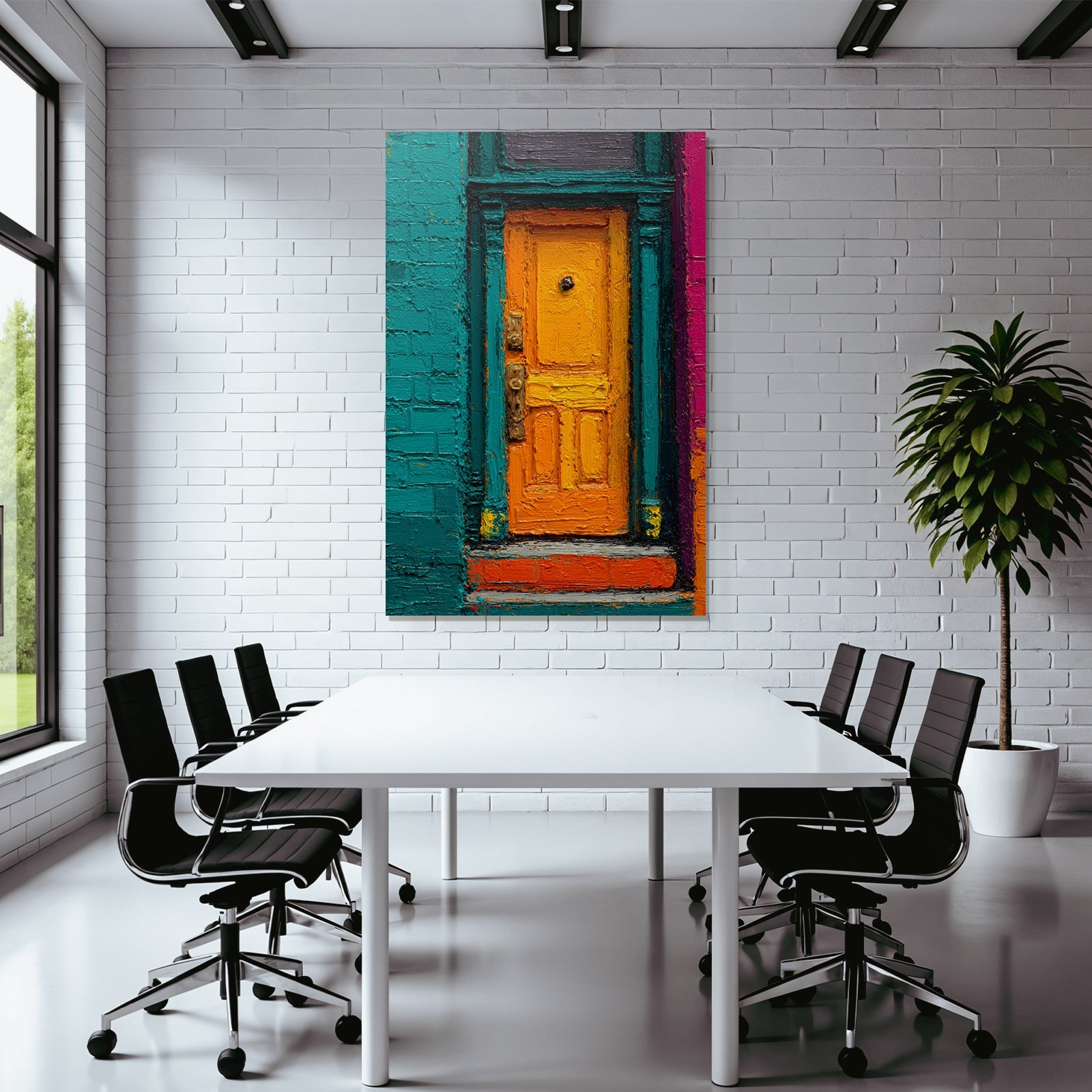 Bunte Tür Mit Teal Und Rosa Wand Kreatives Design