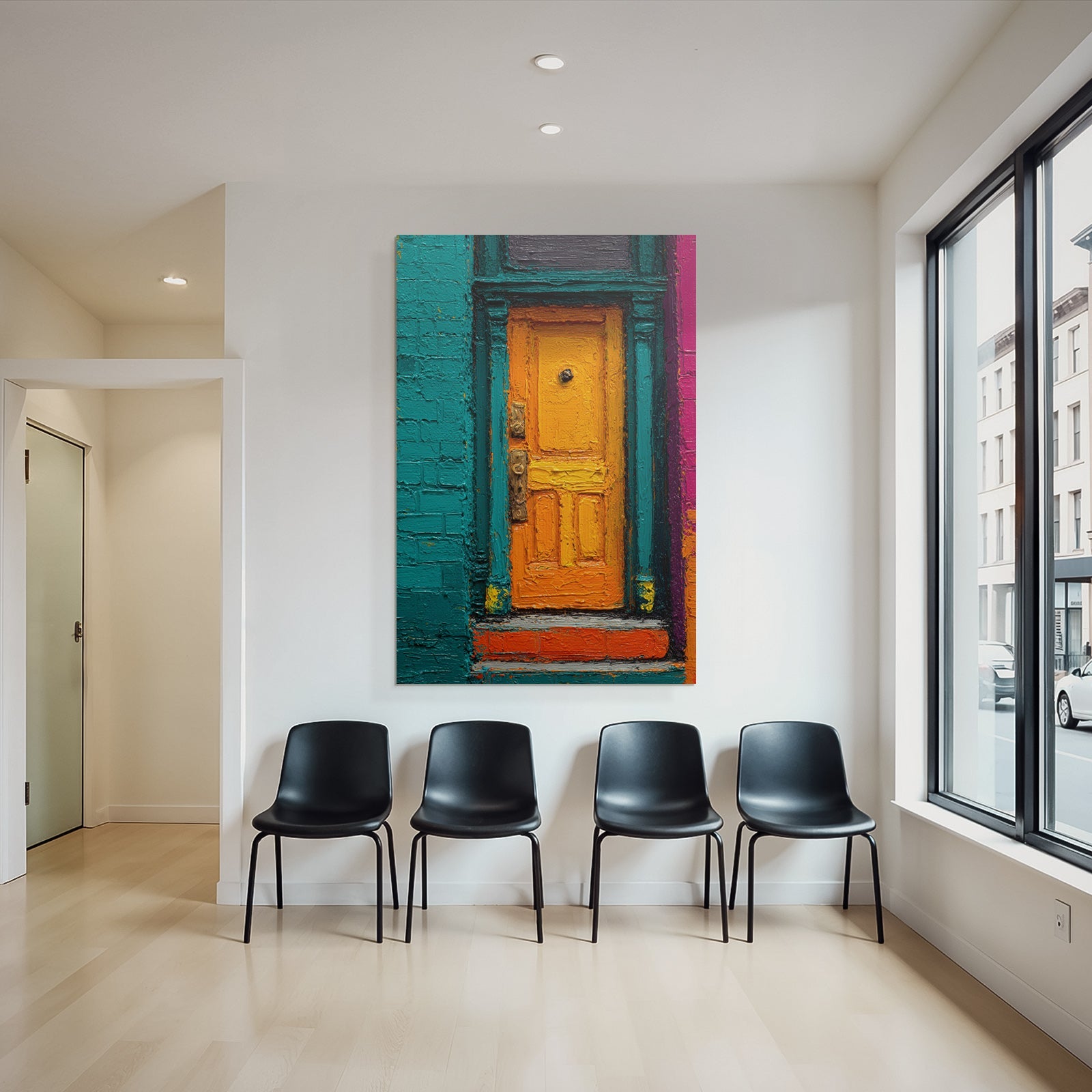 Bunte Tür Mit Teal Und Rosa Wand Kreatives Design