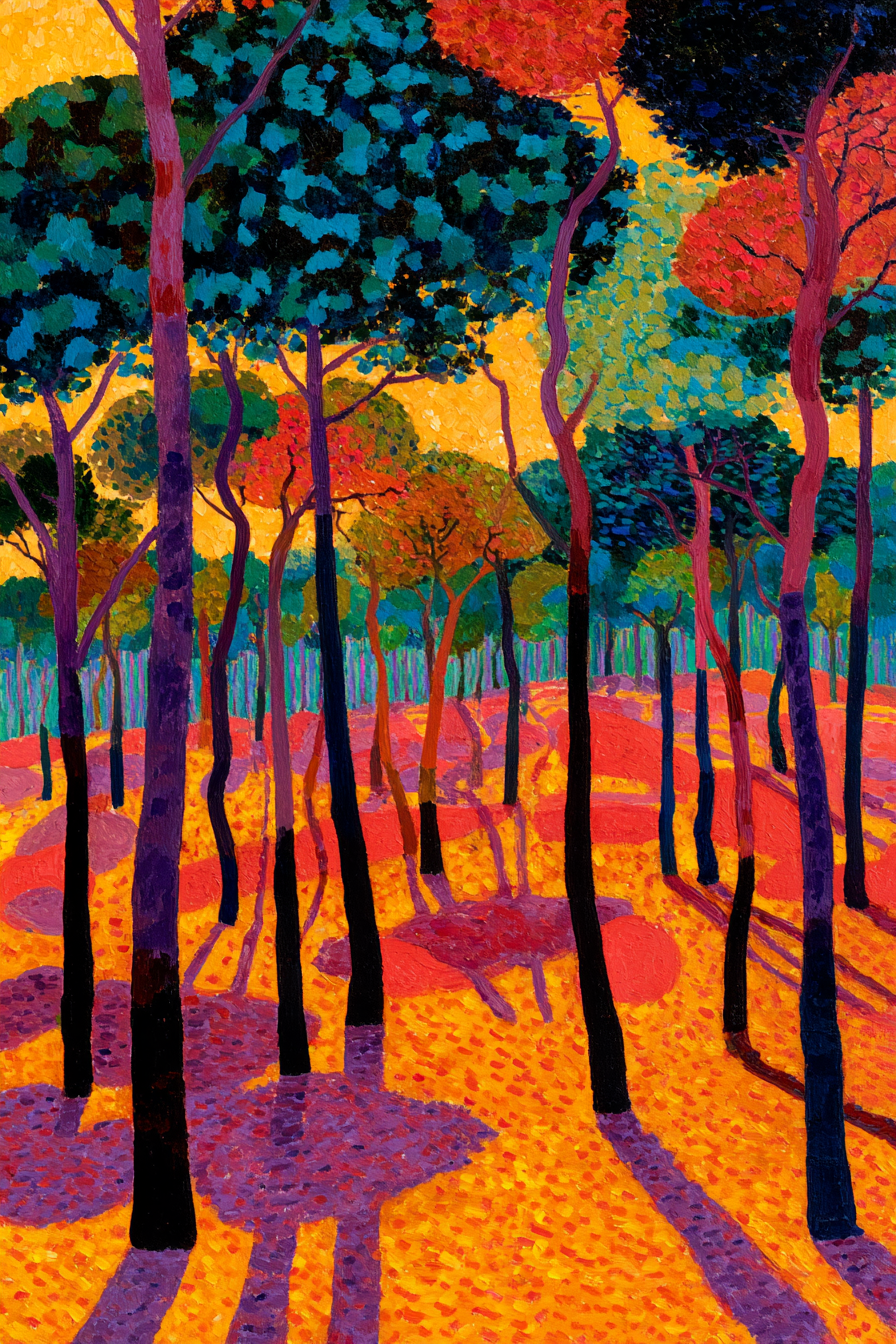 Bunte Waldlandschaft Moderner Impressionismus | Gruen Rosa Orange Lila | Farbenwelten