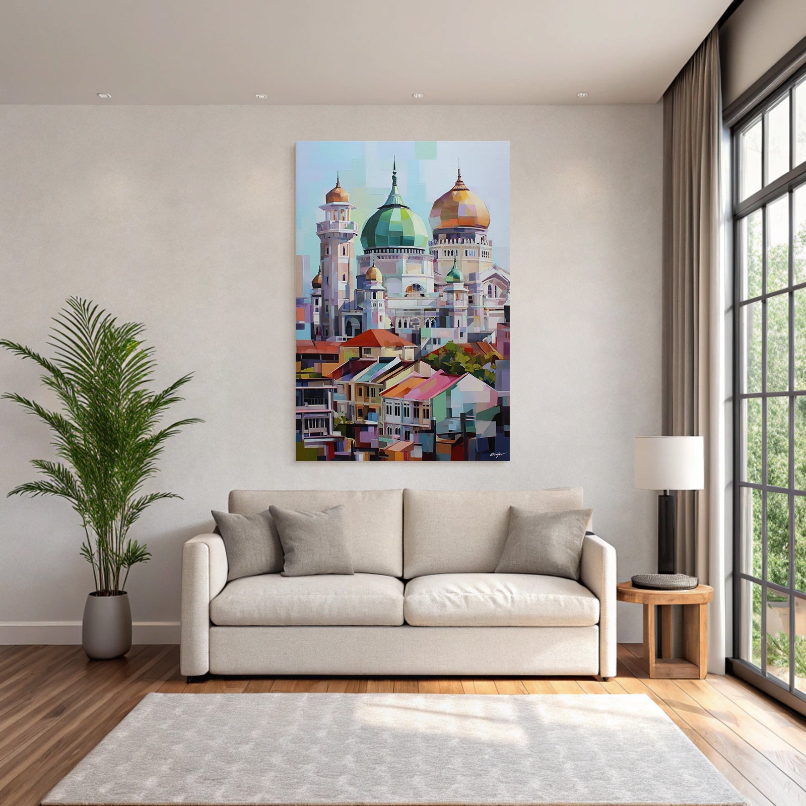 Buntes Moschee Und Häuser Moderner Stil