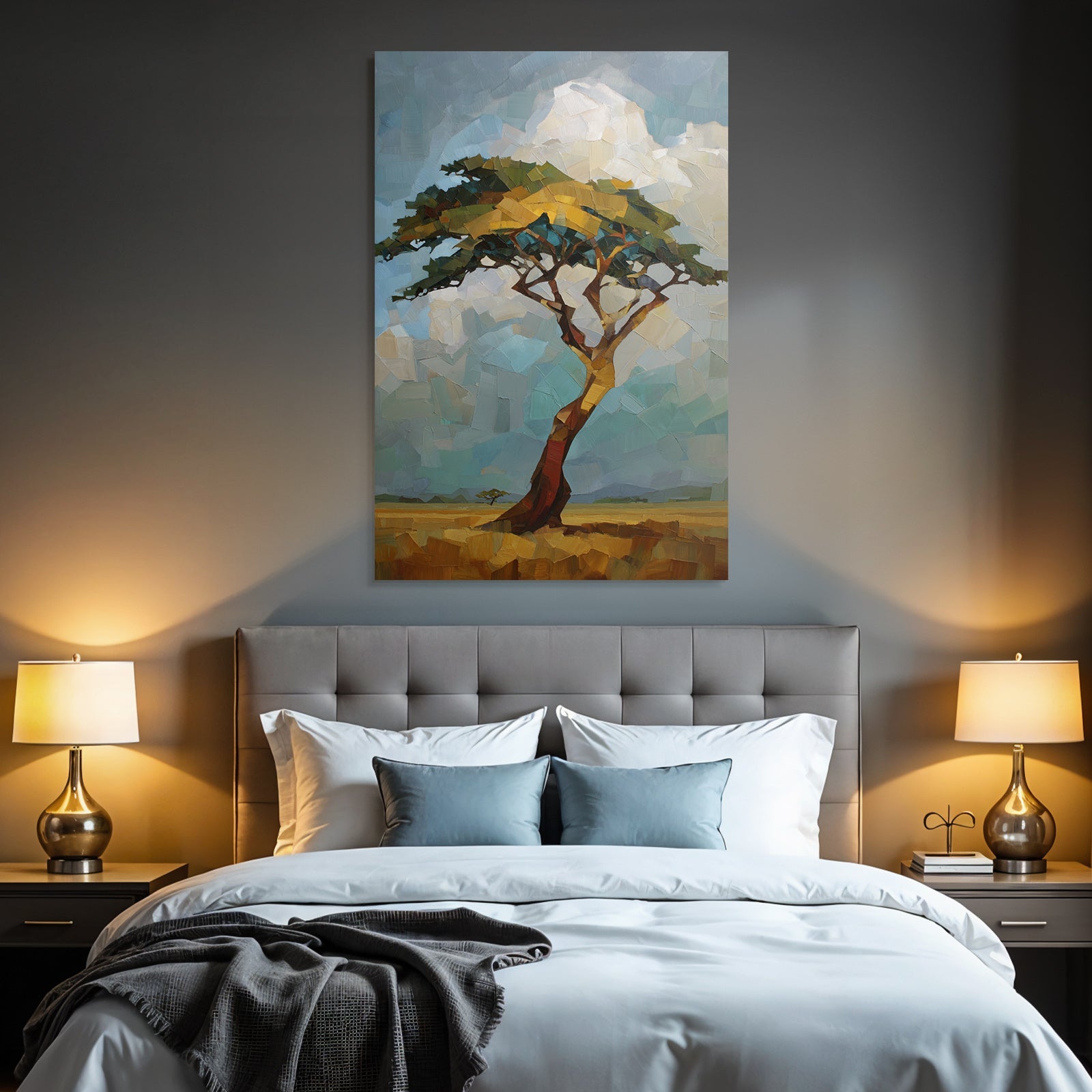 Einsame Baum Impressionistische Darstellung Vibrante Farben