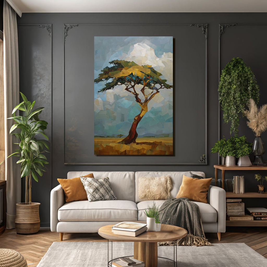 Einsame Baum Impressionistische Darstellung Vibrante Farben
