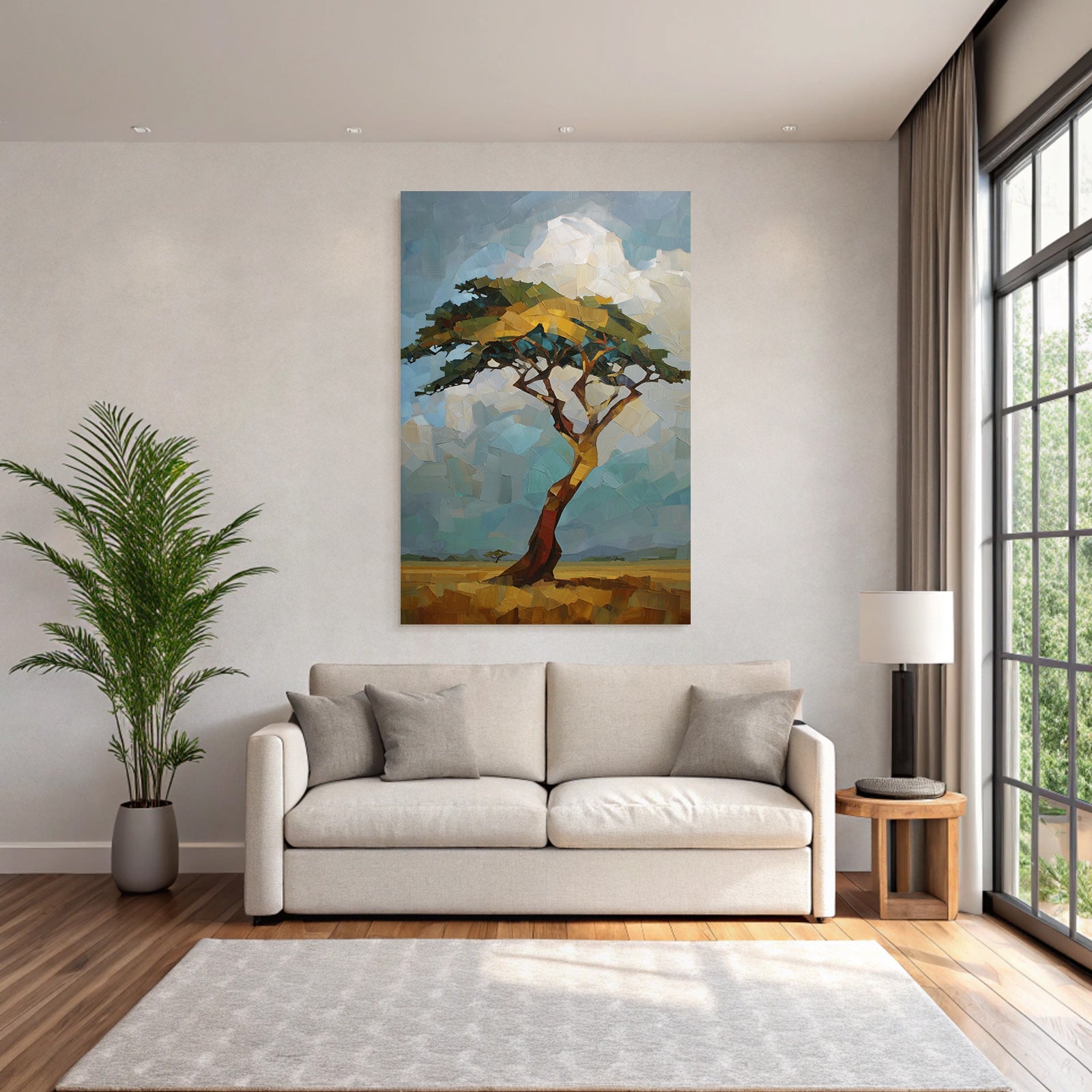 Einsame Baum Impressionistische Darstellung Vibrante Farben