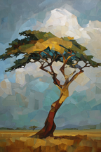 Einsame Baum Impressionistische Darstellung Vibrante Farben | Gruen Rosa Orange Lila | Farbenwelten