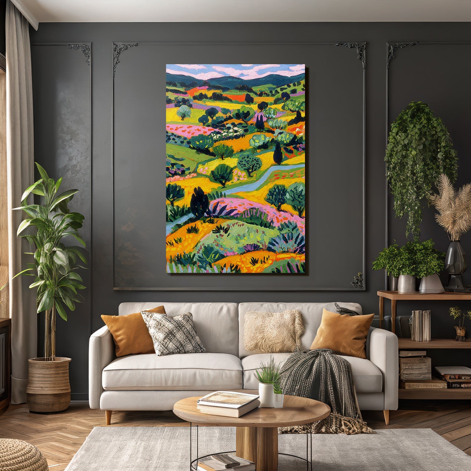Lebendige Landschaft Mit Hügel Bäumen Und Fluss