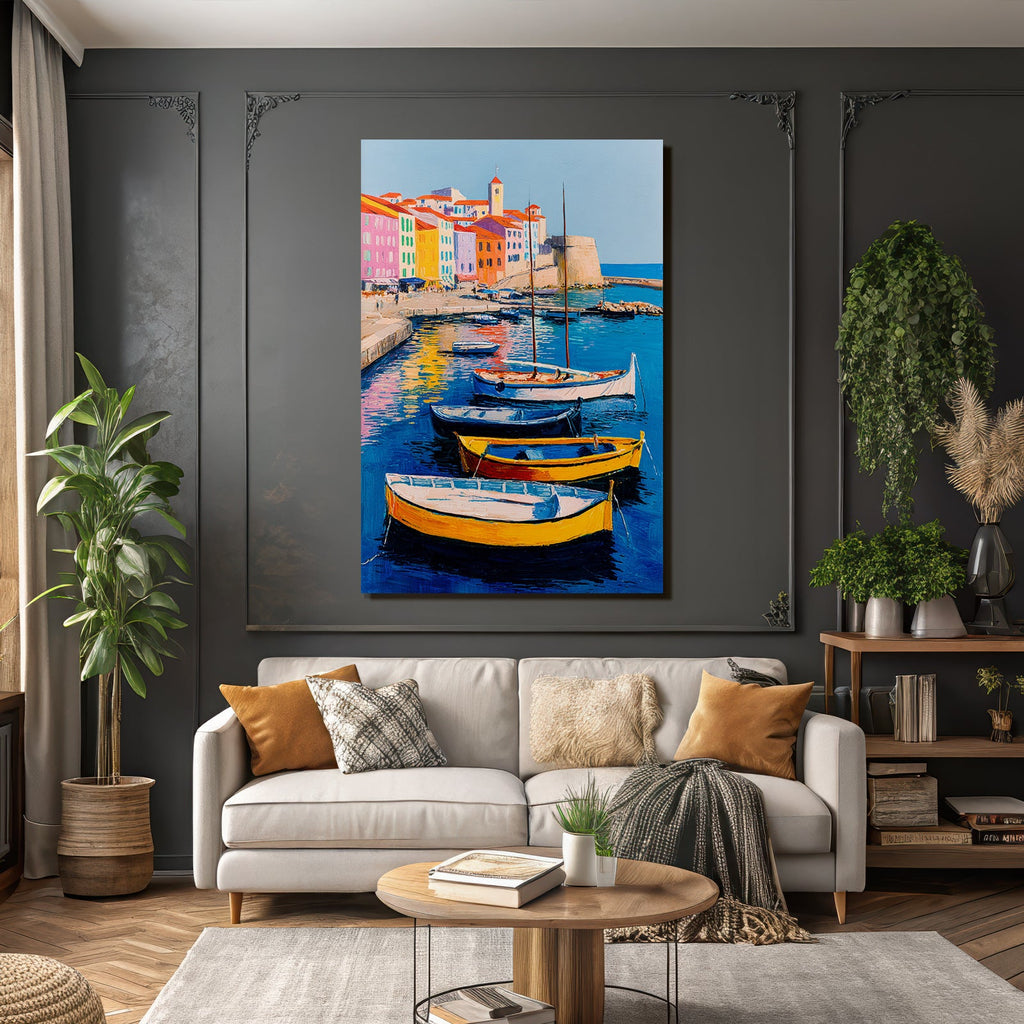 Vibrante Küstenlandschaft Hafen Boote Bunte Gebaude