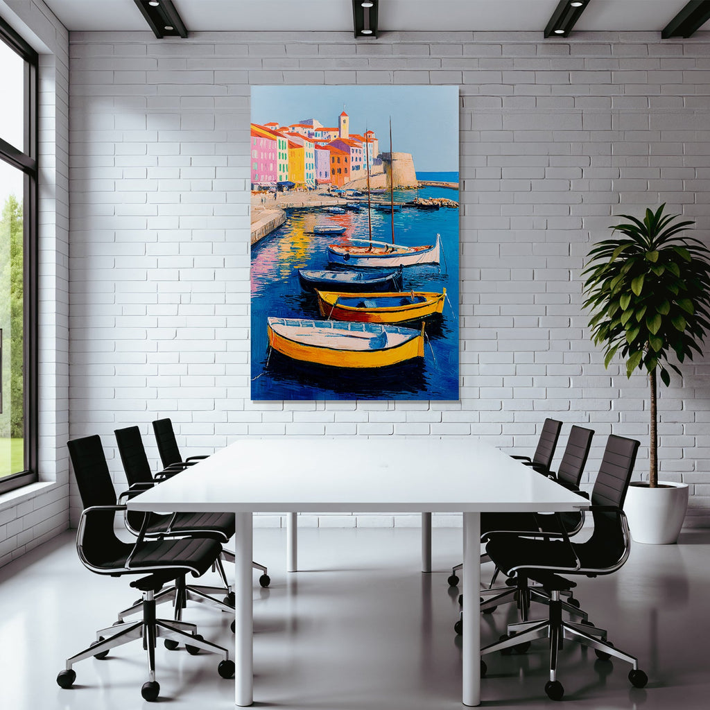 Vibrante Küstenlandschaft Hafen Boote Bunte Gebaude