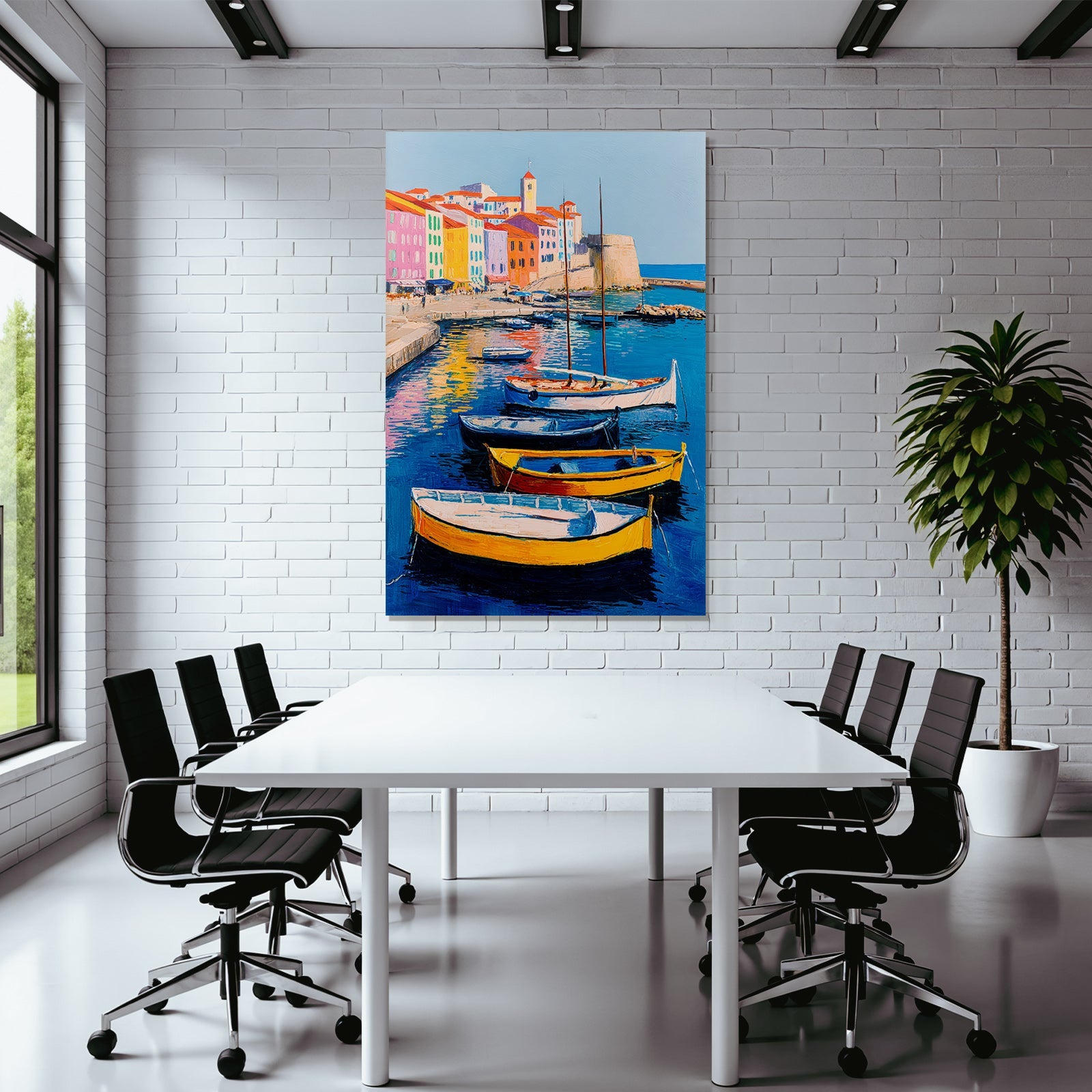 Vibrante Küstenlandschaft Hafen Boote Bunte Gebaude