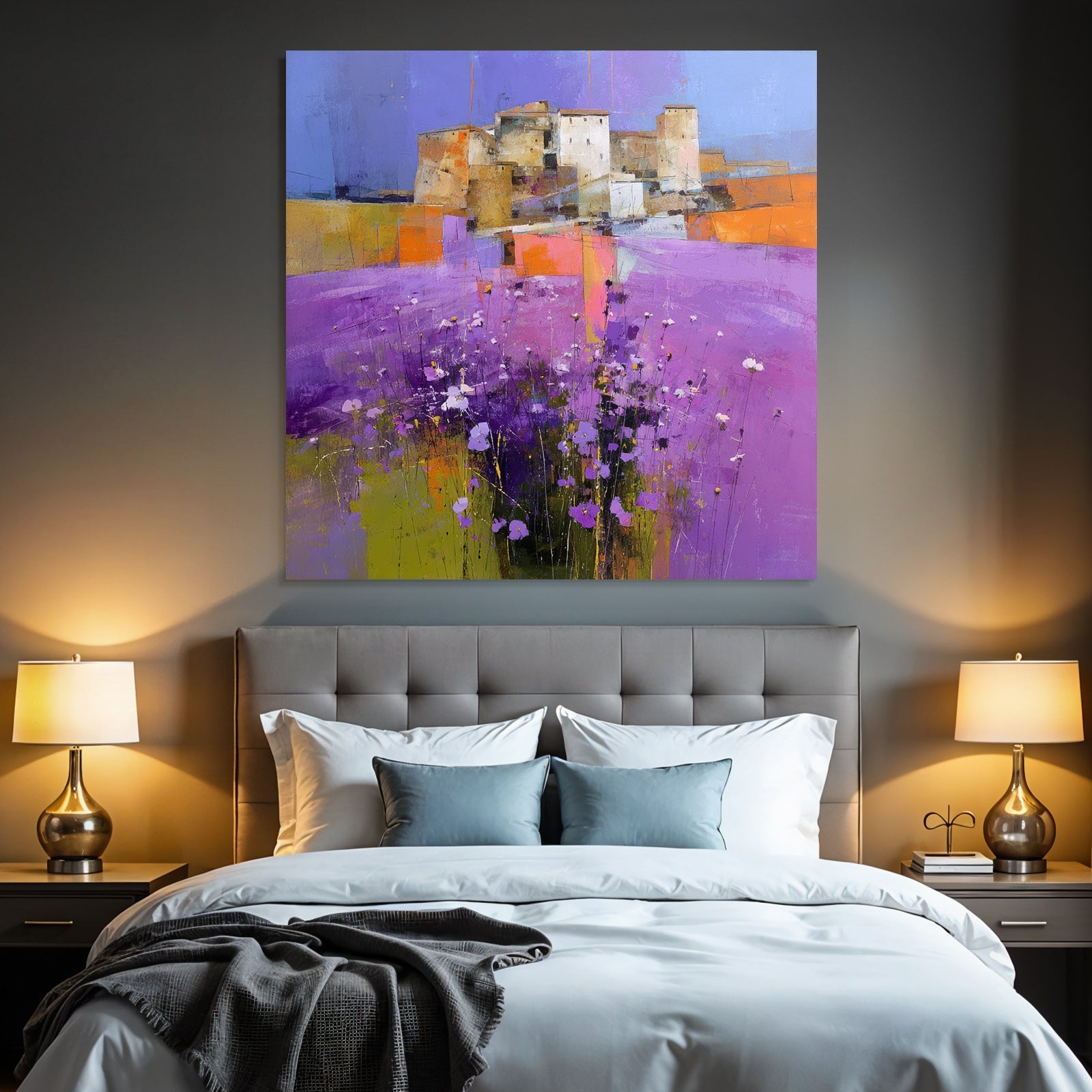 Abstracte Landschaft Mit Blumen Und Gebäude