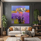 Abstracte Landschaft Mit Blumen Und Gebäude