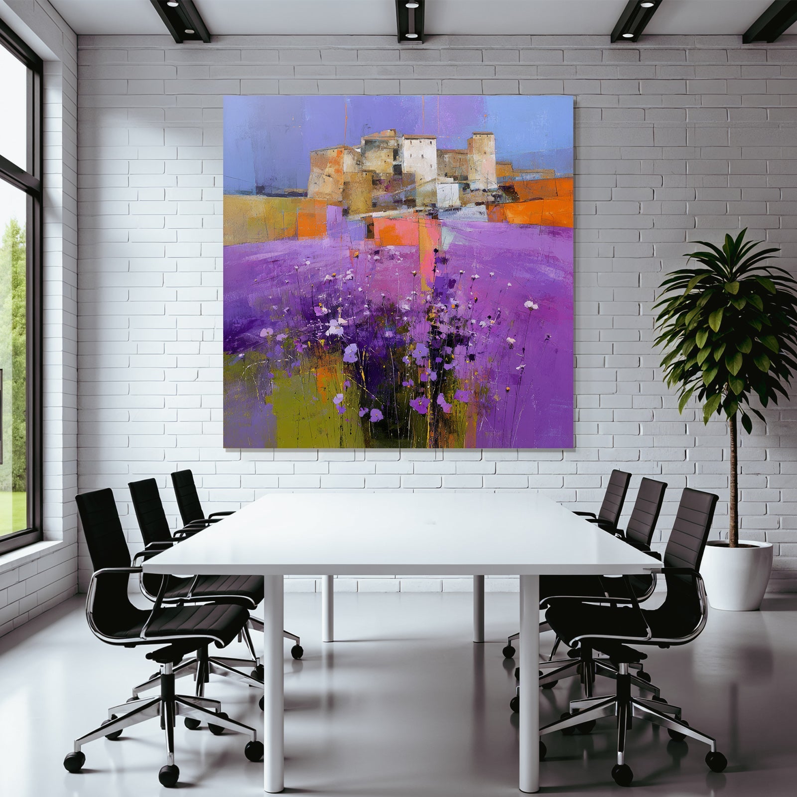 Abstracte Landschaft Mit Blumen Und Gebäude