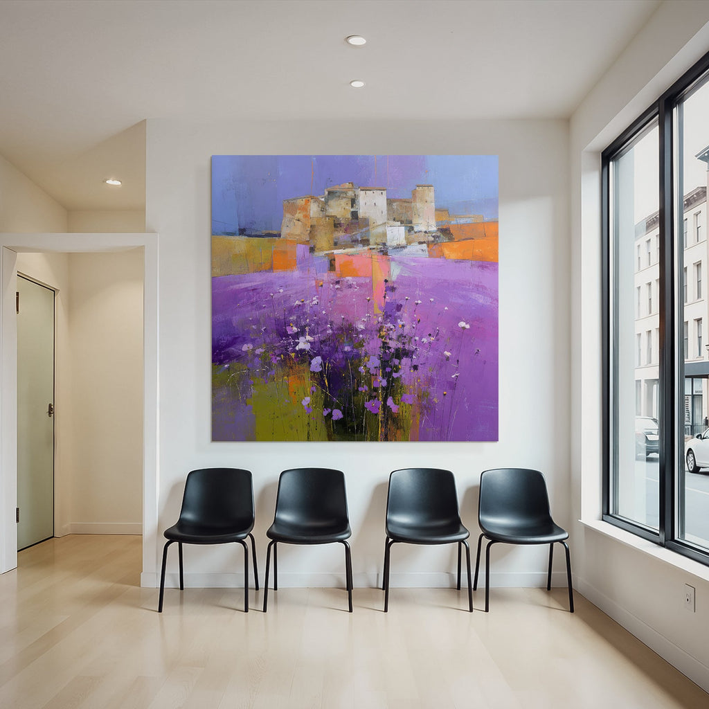 Abstracte Landschaft Mit Blumen Und Gebäude
