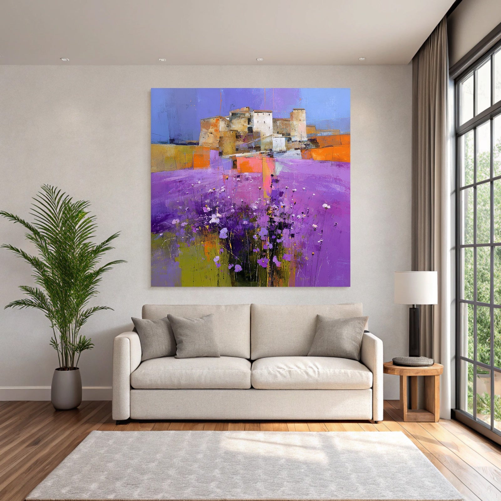 Abstracte Landschaft Mit Blumen Und Gebäude