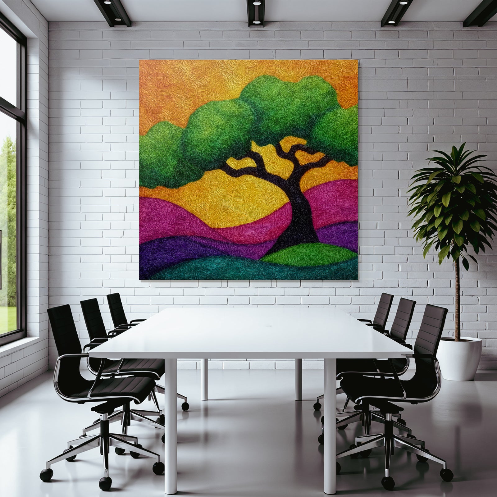 Bunt Baum In Traumhaften Landschaft Mit Swirling Farben