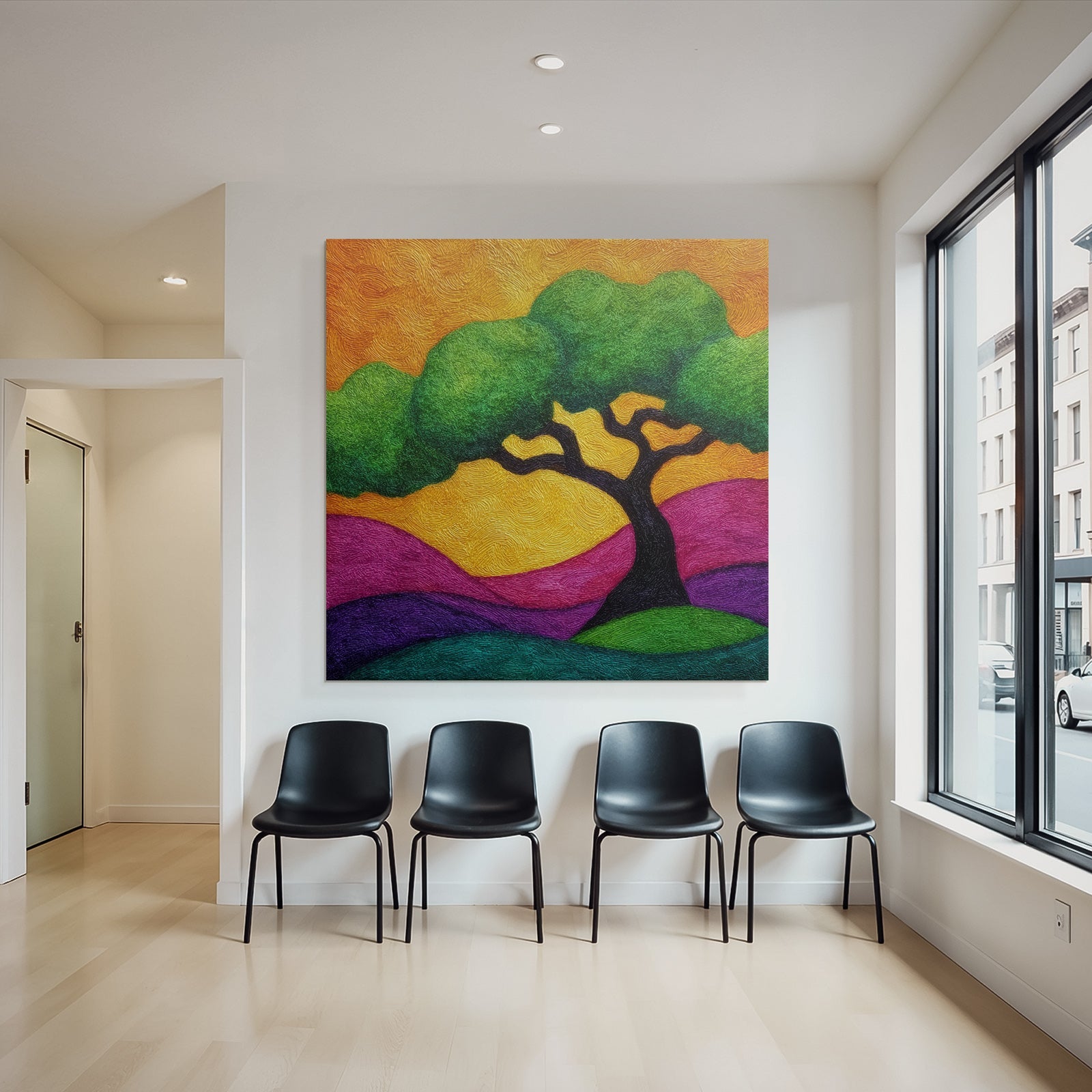 Bunt Baum In Traumhaften Landschaft Mit Swirling Farben