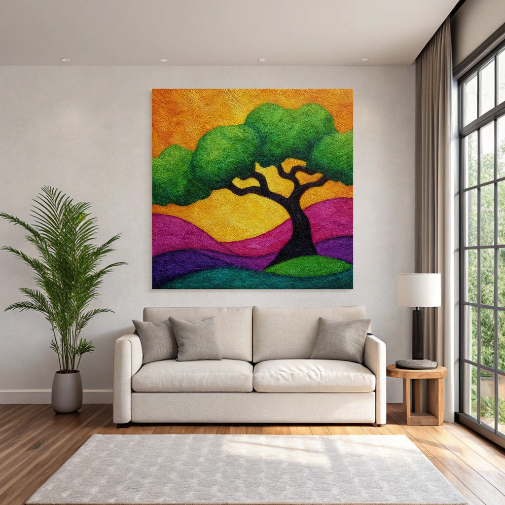 Bunt Baum In Traumhaften Landschaft Mit Swirling Farben