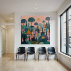 Bunte Abstrakte Landschaft Fantasie Wälder Und Gebäüde