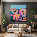 Bunte Stadtlandschaft Impressionistische Malerei Pastellfarben