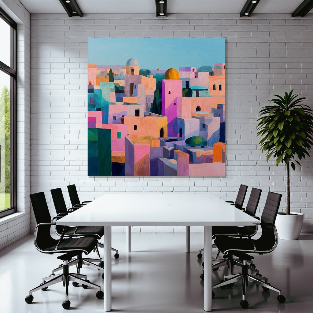 Bunte Stadtlandschaft Impressionistische Malerei Pastellfarben