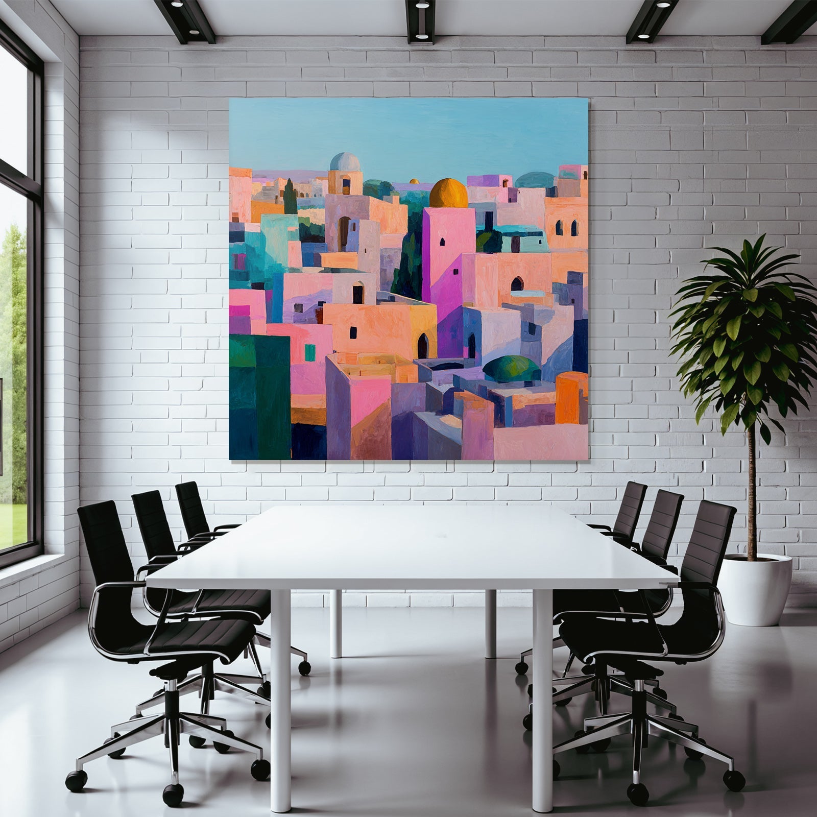 Bunte Stadtlandschaft Impressionistische Malerei Pastellfarben