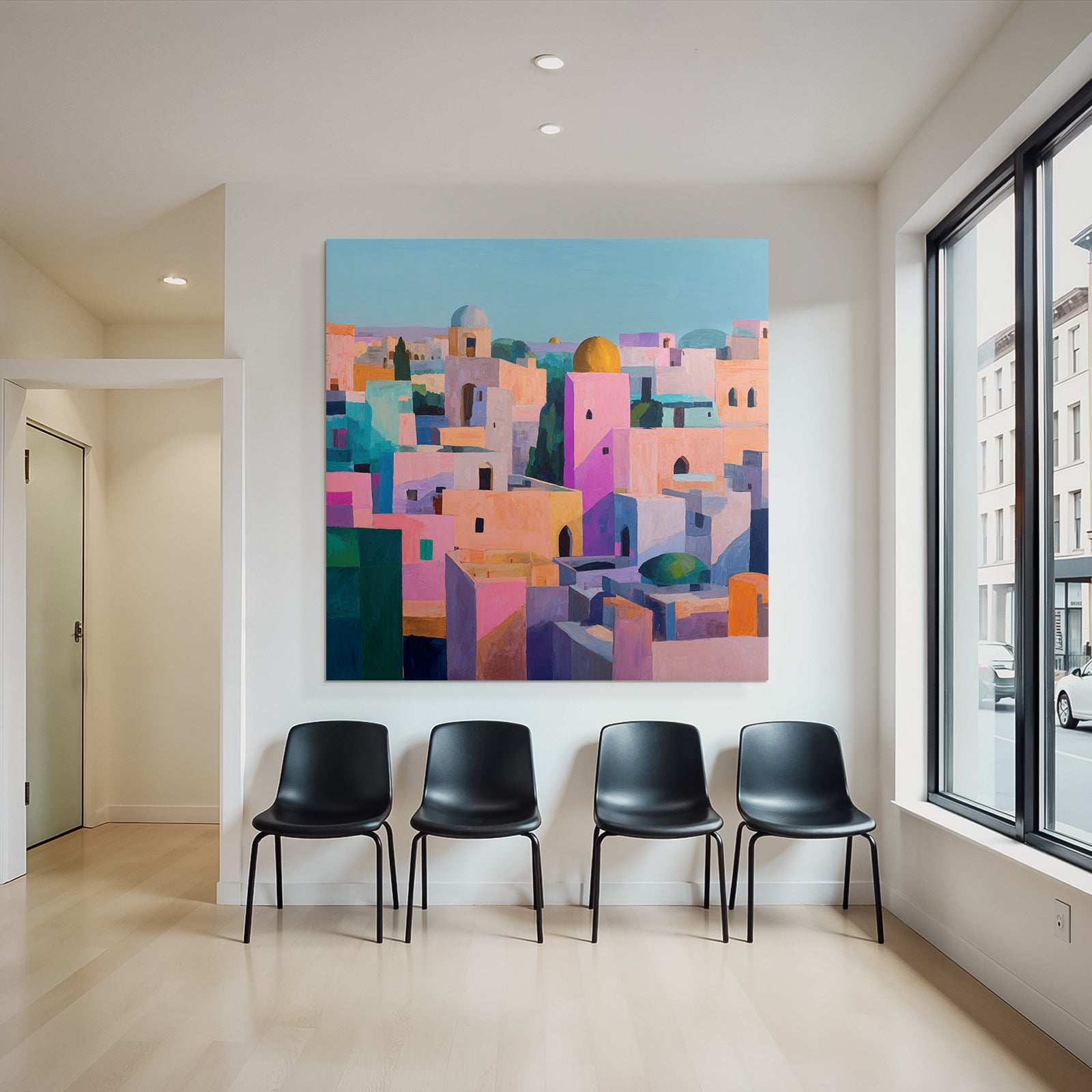 Bunte Stadtlandschaft Impressionistische Malerei Pastellfarben