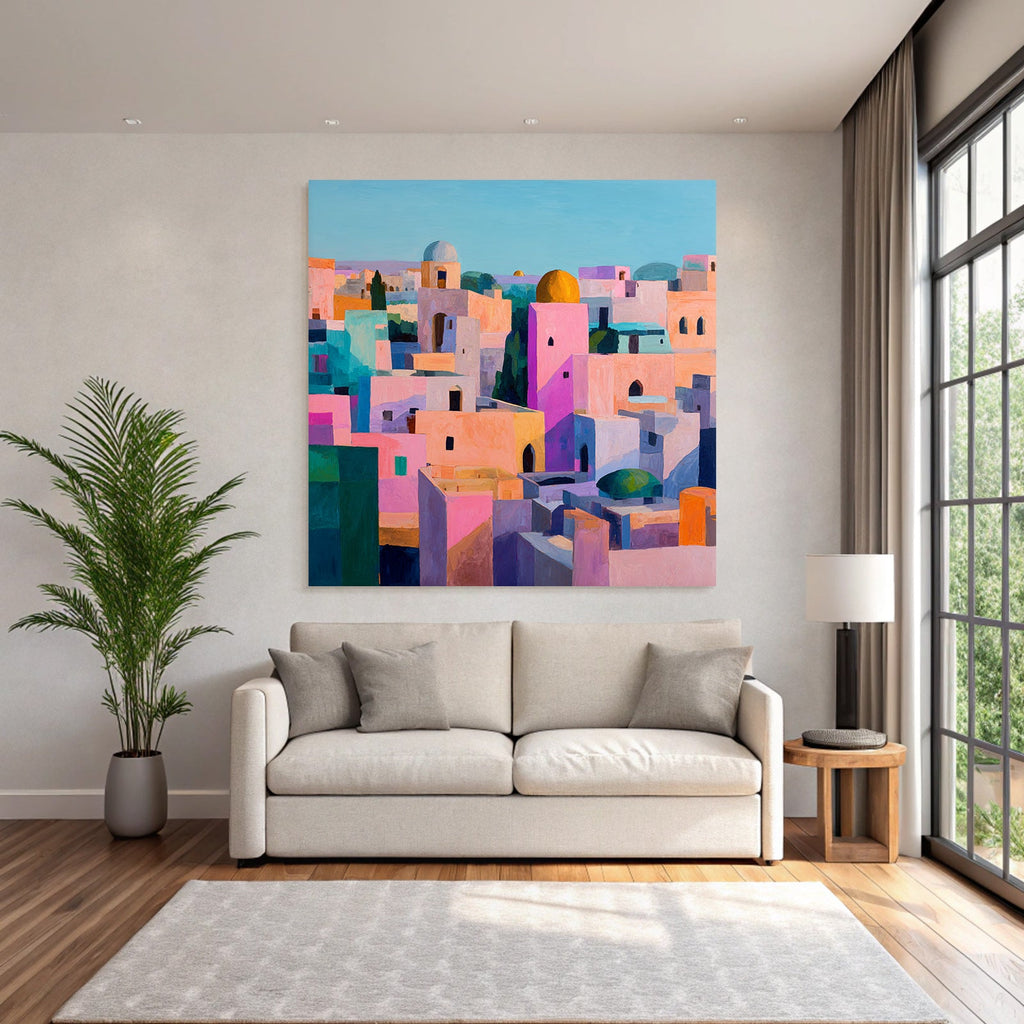 Bunte Stadtlandschaft Impressionistische Malerei Pastellfarben