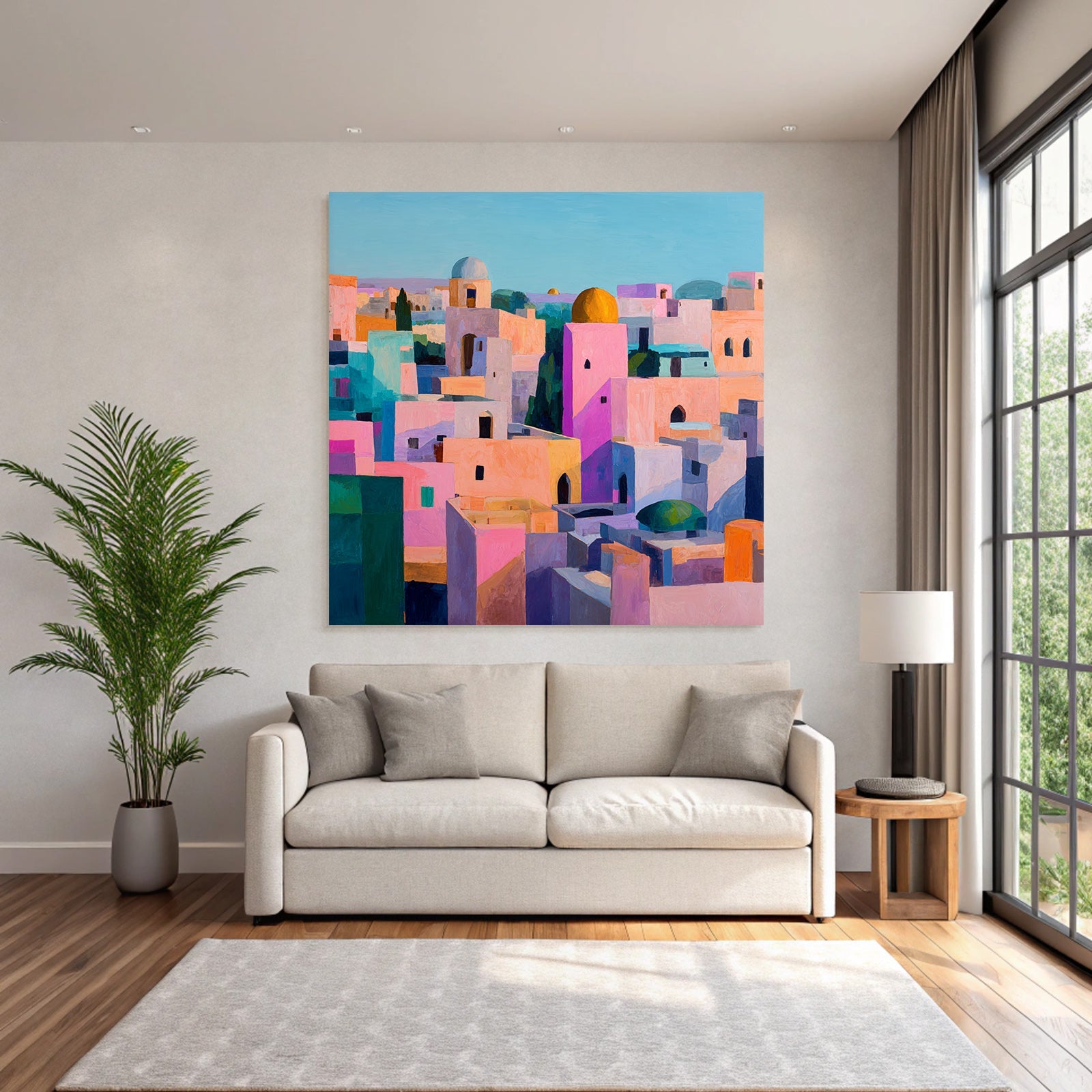 Bunte Stadtlandschaft Impressionistische Malerei Pastellfarben