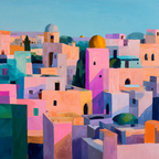 Bunte Stadtlandschaft Impressionistische Malerei Pastellfarben | Gruen Rosa Orange Lila | Farbenwelten
