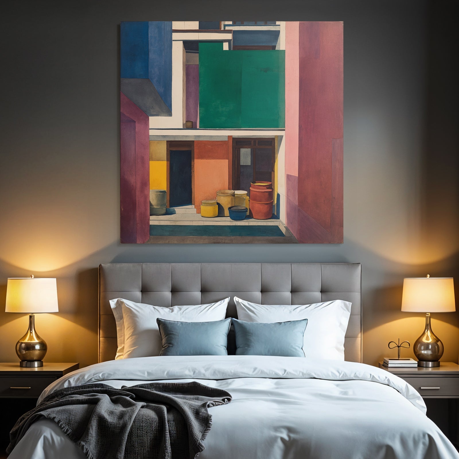 Buntes Geometrisches Kunstwerk Im Innenhof Mit Vielen Formen Und Farben