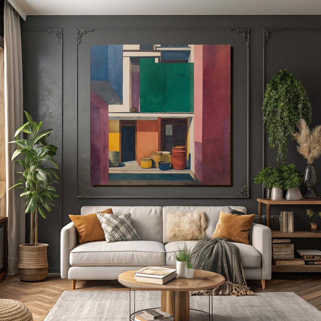 Buntes Geometrisches Kunstwerk Im Innenhof Mit Vielen Formen Und Farben