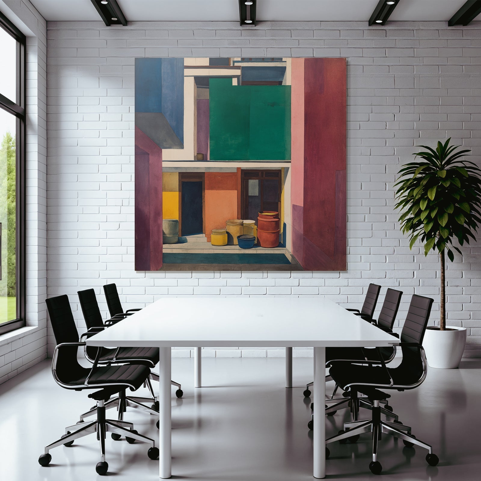 Buntes Geometrisches Kunstwerk Im Innenhof Mit Vielen Formen Und Farben