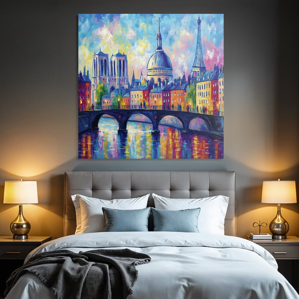 Farbenfrohes Impressionistisches Stadtbild Von Paris Mit Sehenswürdigkeiten